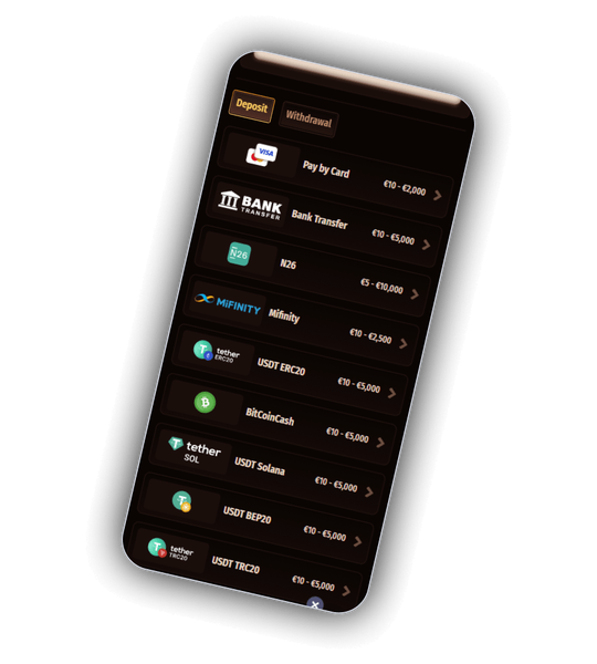 WestAce Casino cashier with Visa, Mastercard, bank transfer and crypto payment options